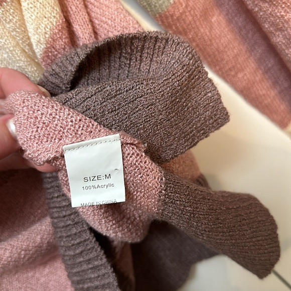 Hooded Sweater V Neck Multi Color Sz MED Oversized - Picture 3 of 3